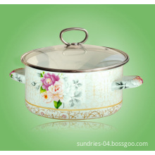 Enamel Stock Pot with Glass Lid and Steel Handle